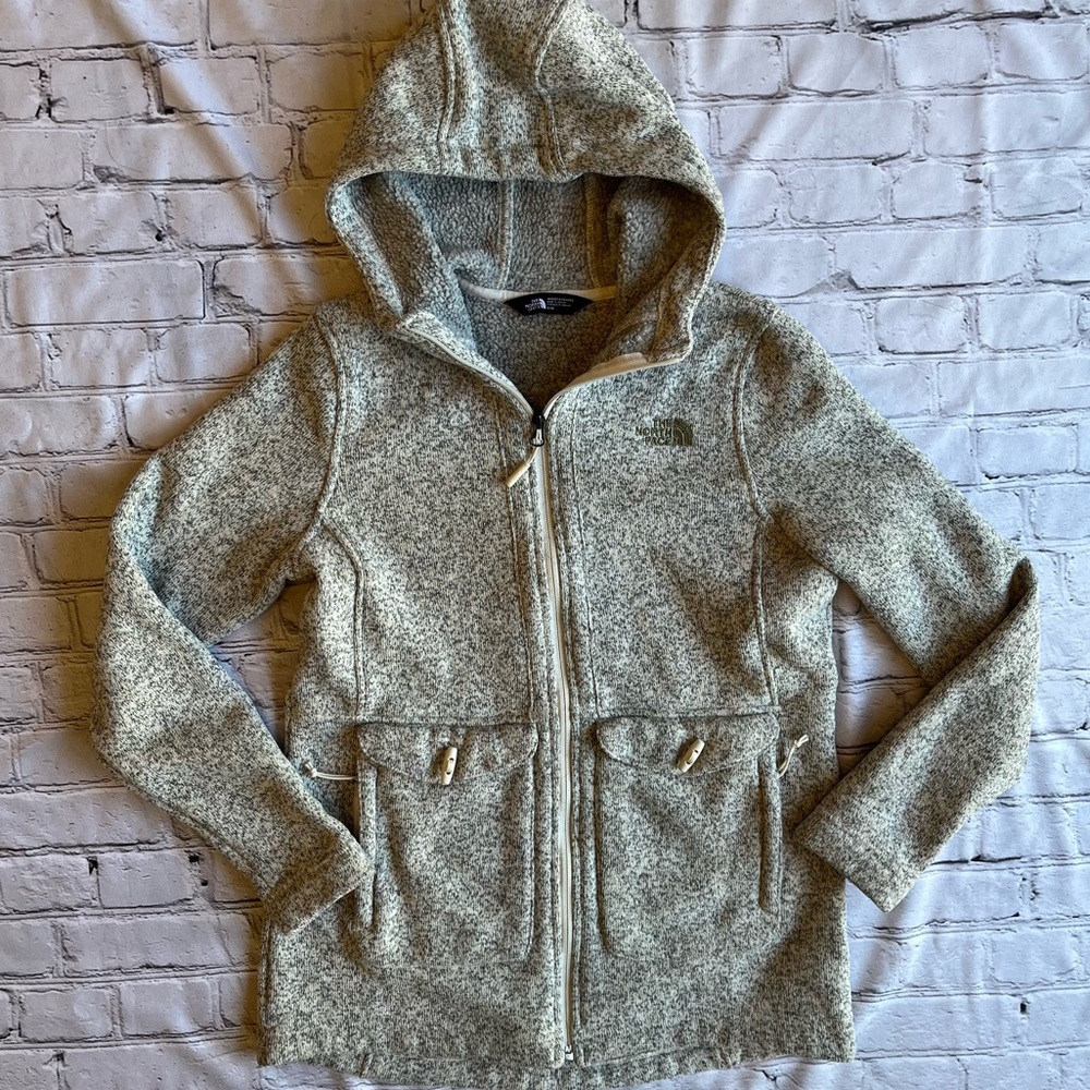 The North Face Womens Knit Full Zip Long Jacket Neutral Gorpcore Outdoor Hooded